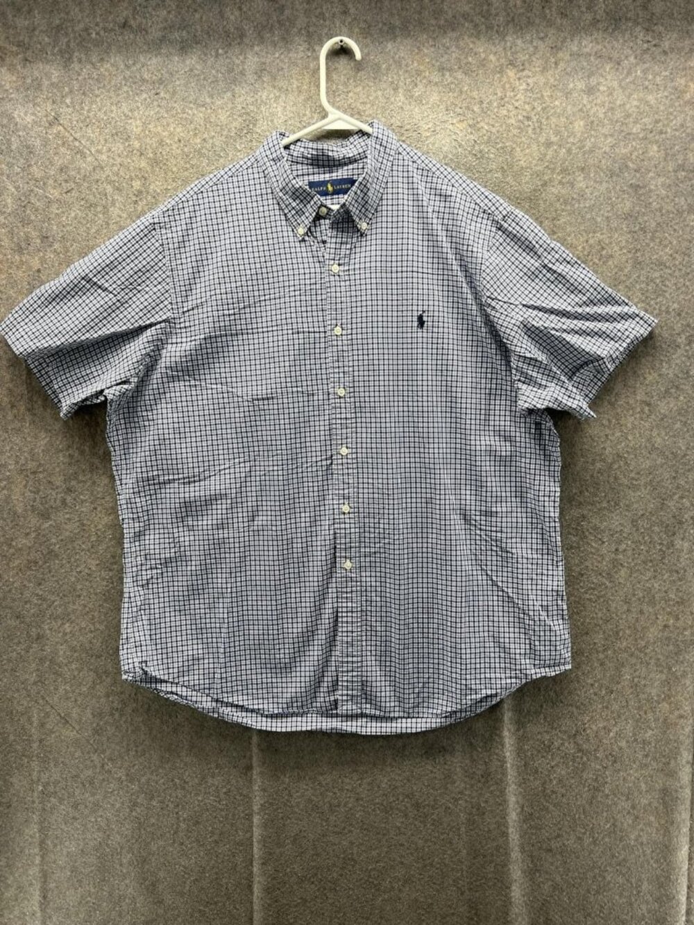 Ralph Lauren Shirt Men 2XL Blue Check Short Sleeve Button Up Casual Cotton Woven